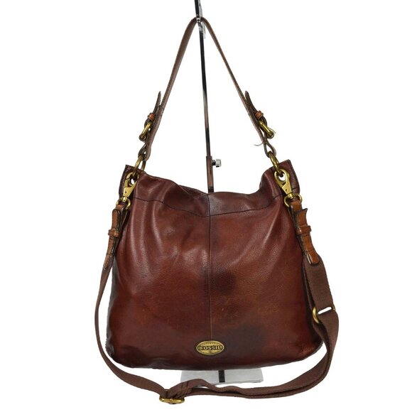 Authentic Fossil Large Explorer Brown Leather Hobo Crossbody Bag Purse - Picture 1 of 14